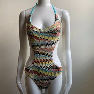 Sauvage multicolor printed monokini cut out one piece swimsuit